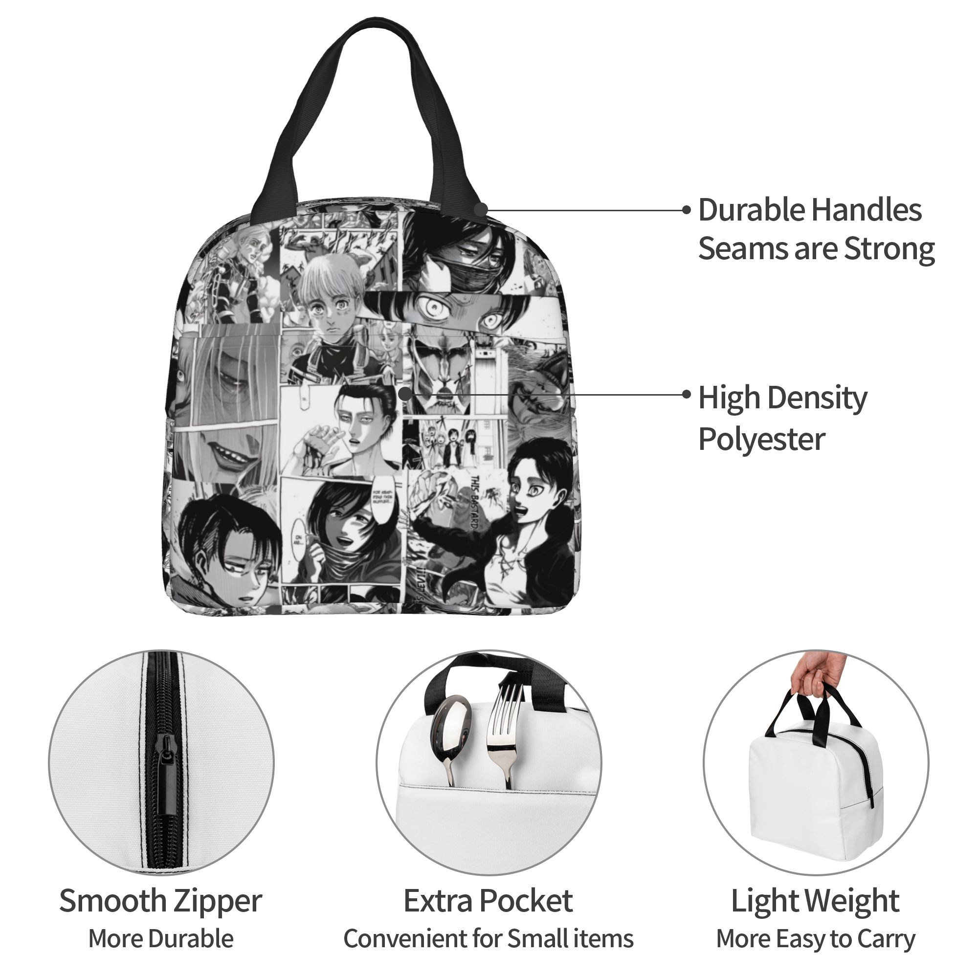 Travel Accessories 2022 - กระเป๋าใส่อาหารกลางวันแบบมีฉนวนลาย Attack on Titan สำหรับการตั้งแคมป์และการเดินทาง แฟชั่นมังงะ