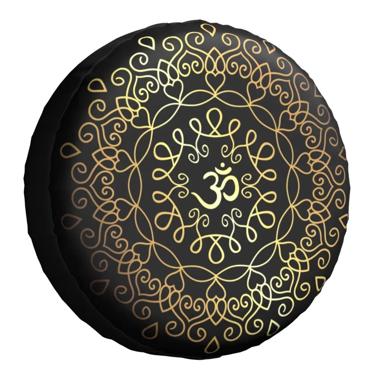 Travel Yoga Accessories - ปลอกคลุมยางอะไหล่ลายมณฑล่าทองคำ สำหรับรถยนต์มิตซูบิชิ ปาเจโร ลายศาสนาพุทธ โยคะ สมาธิ