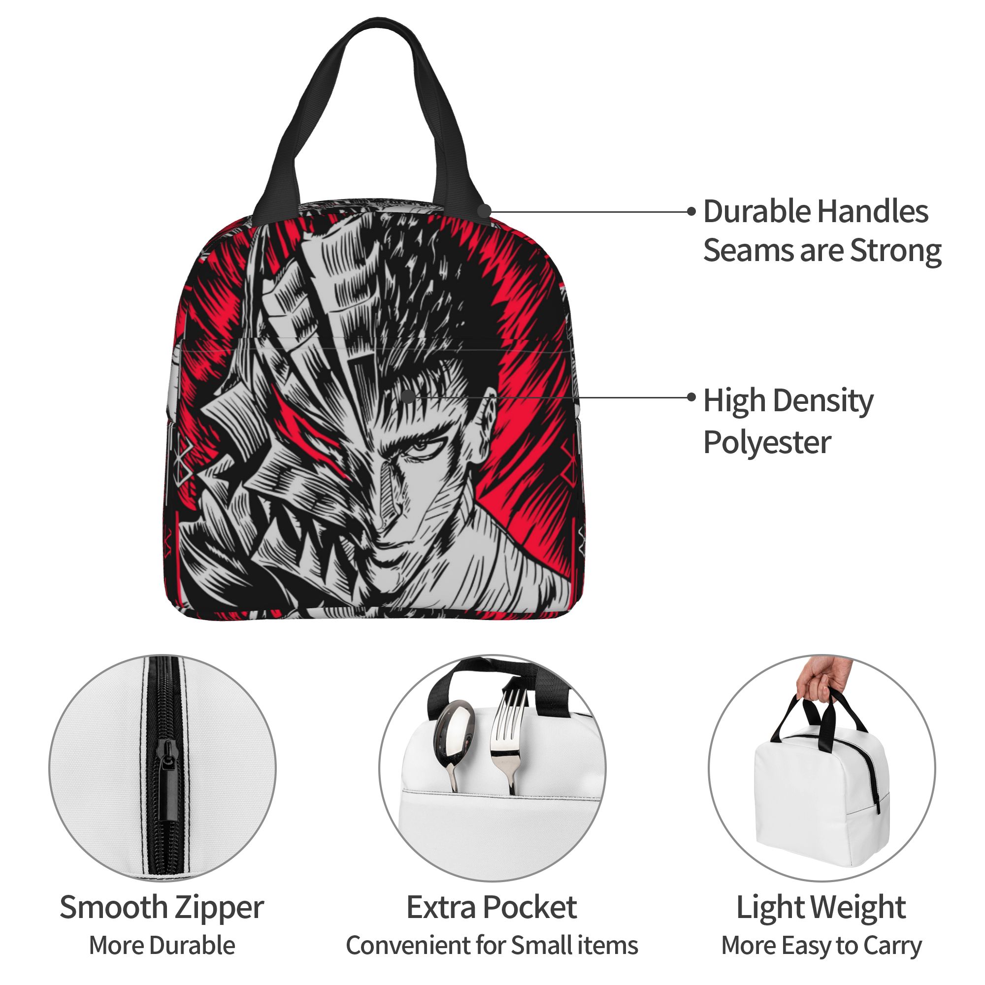 Travel Accessories 2022 - B-Berserks กระเป๋าใส่อาหารกลางวันแบบมีฉนวนกันความร้อน ยี่ห้อวอร์ริเออร์ ลายการ์ตูนนักรบ กล่องอาหารกลางวันแบบพกพา กล่องอาหารสำหรับเดินทางแคมป์ปิ้ง