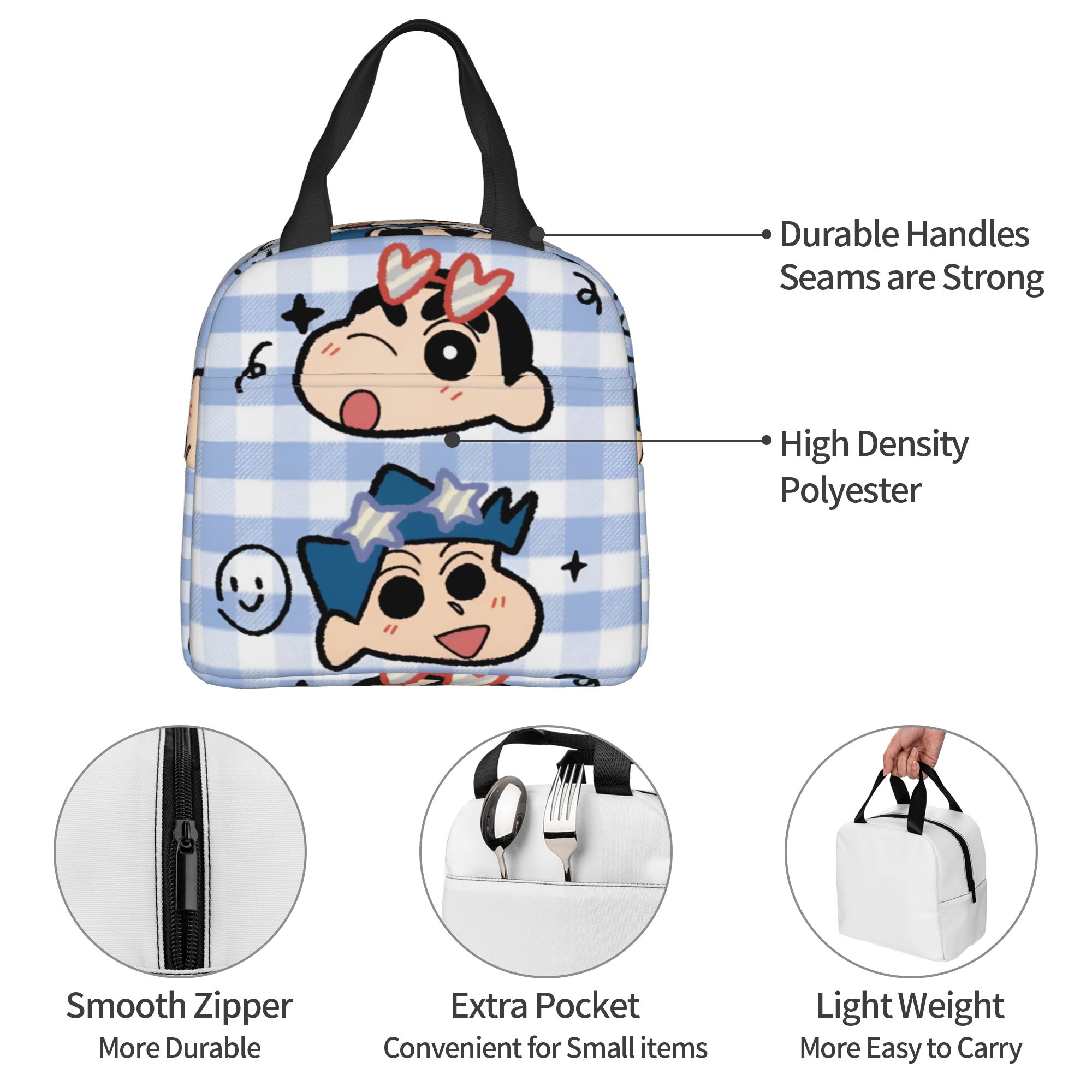 Travel Accessories 2022 - กระเป๋าใส่อาหารกลางวันแบบมีฉนวนกันความร้อนลายการ์ตูนชินจัง กันน้ำ น่ารัก สไตล์ญี่ปุ่น ตลก สดใส