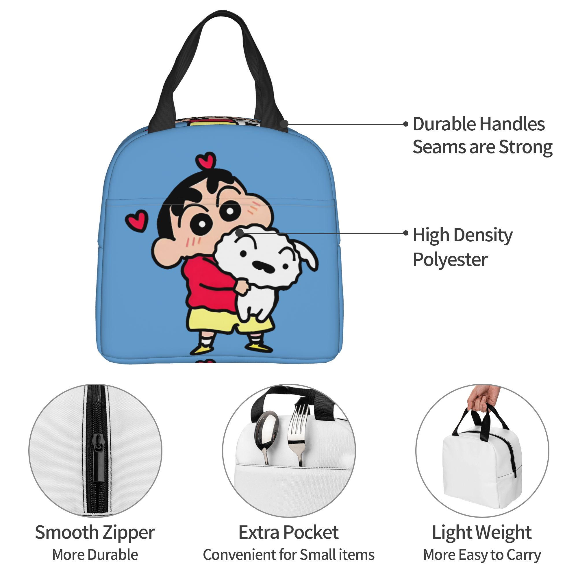 Travel Accessories 2022 - กระเป๋าใส่อาหารกลางวันแบบมีฉนวนกันความร้อนลายการ์ตูนชินจัง กันน้ำ พิมพ์ลายตลกๆ กระเป๋าเก็บความเย็น กระเป๋าหิ้วสำหรับไปเที่ยวทะเล แคมป์ปิ้ง