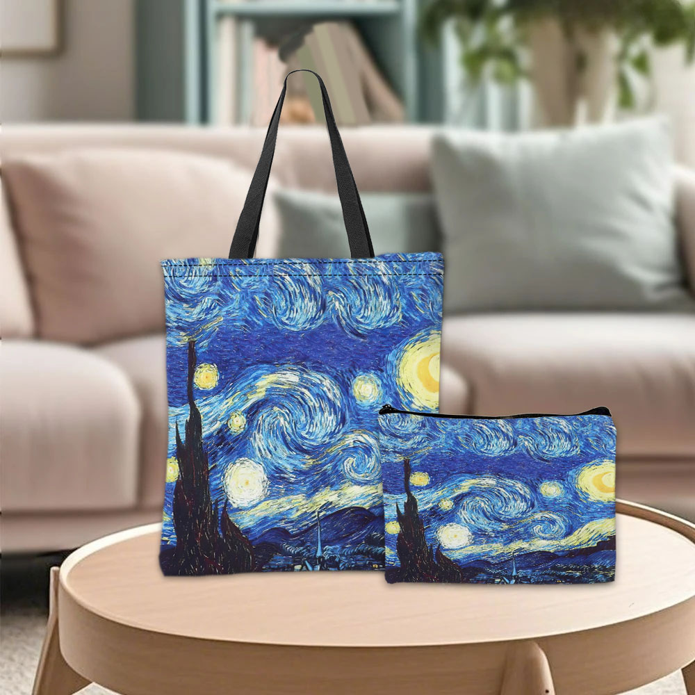 Travel Accessories Pouch - กระเป๋าโท้ทลายวานโก๊ะ กระเป๋าเครื่องสำอาง ภาพวาดสีน้ำมัน ค่ำคืนเต็มไปด้วยดวงดาว ดอกทานตะวัน กระเป๋าเดินทาง