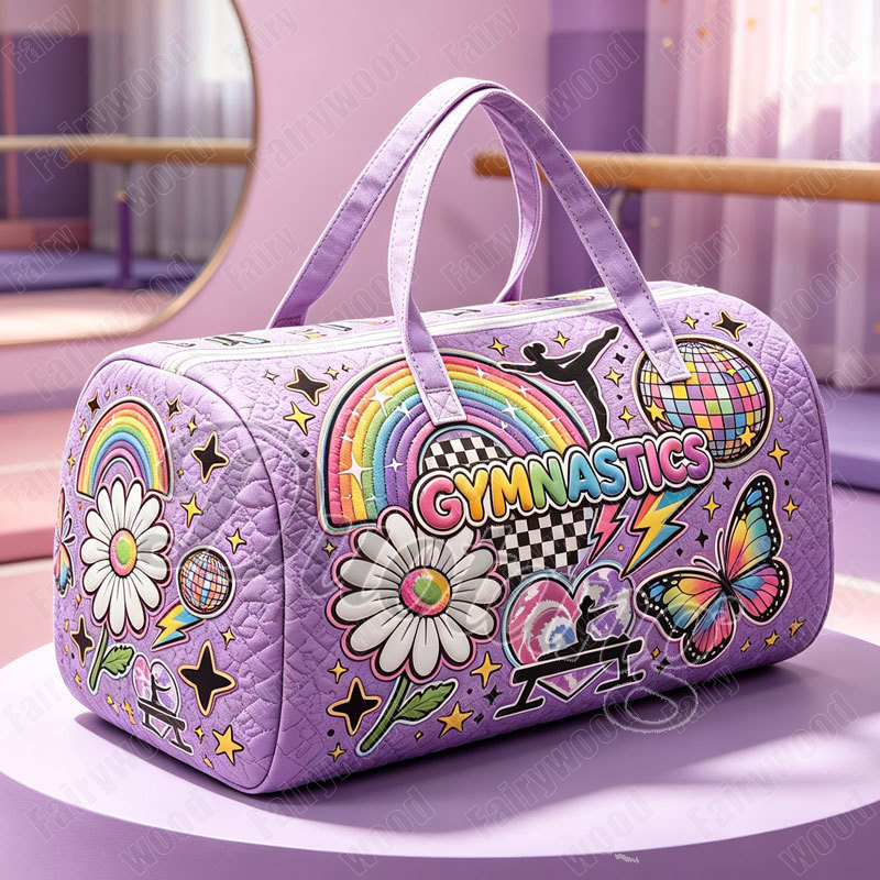 Shoe Bag Travel - กระเป๋าถือลายยิมนาสติกศิลปะสำหรับเดินทาง กระเป๋าผ้าควิลท์แบบแบนลาย 2D ลายสาวนักยิมนาสติก พร้อมช่องใส่รองเท้า กระเป๋าเดินทางขนาดใหญ่สำหรับผู้หญิง