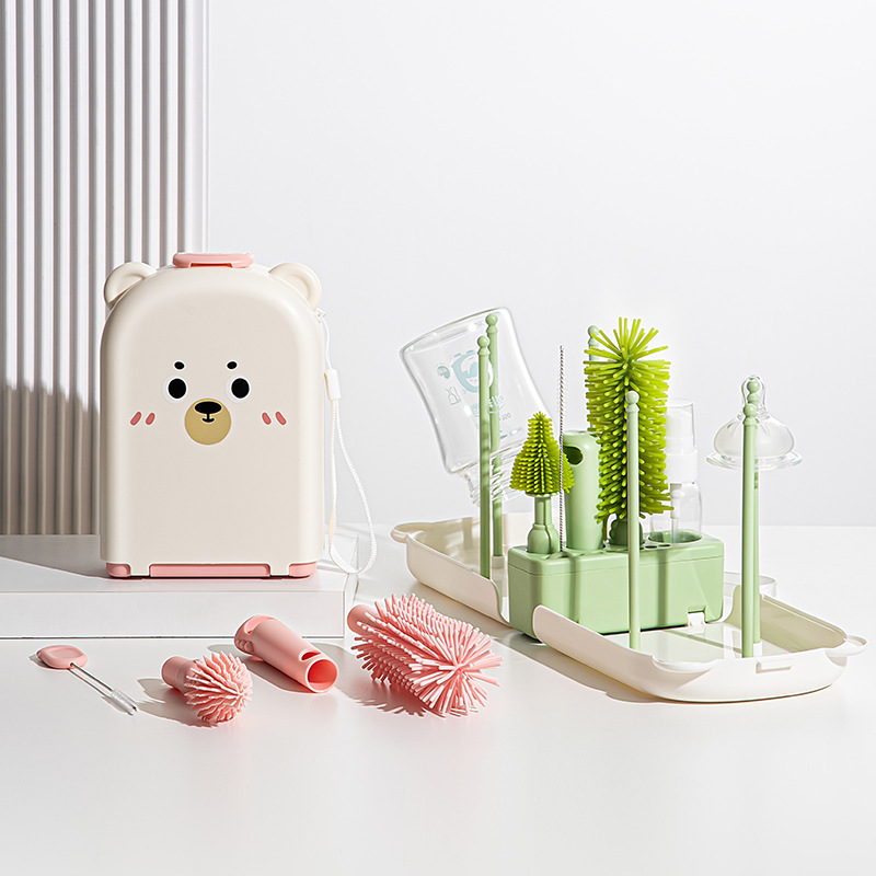 Travel Accessories For 3 Year Old - ชุดแปรงล้างขวดนมสําหรับเดินทาง - แปรงทําความสะอาดซิลิโคนสําหรับทารกแรกเกิดที่ปลอดภัยพร้อมกล่องเก็บขวด จุกนม และอุปกรณ์เสริม