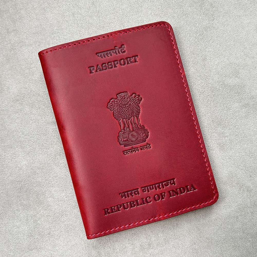 Travel Accessories India - ที่ใส่หนังสือเดินทางแบบส่วนตัวทำจากหนังแท้ซองใส่หนังสือเดินทางหนังเครซี่ฮอร์สอินเดีย casing foto ขนาดอินเดีย