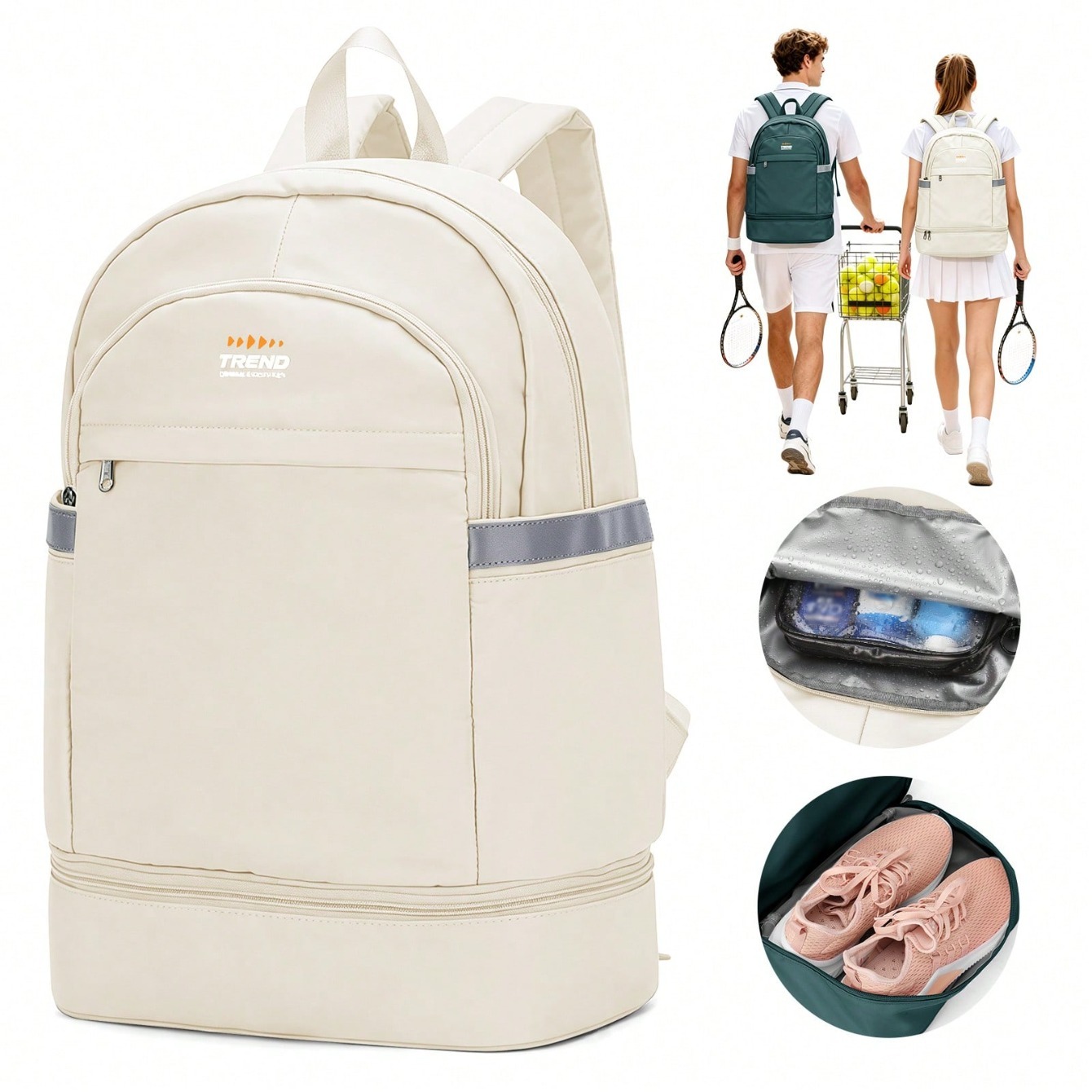 Shoe Bag Travel - กระเป๋าเป้สะพายหลังผู้หญิงแบบลำลอง, กระเป๋าเป้กีฬาแบบมินิมอล, กระเป๋าเป้ขนาดเล็กสำหรับเทนนิสและแบดมินตันที่ทันสมัย, กระเป๋าเป้พกพาน้ำหนักเบาสำหรับการเดินทาง, กระเป๋าเป้เดินทางกันน้ำความจุขนาดใหญ่, ช่องเก็บรองเท้าแยกต่างหาก,