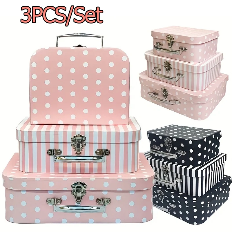 Travel Accessories Gift Set - 3 ชิ้นสไตล์วินเทจกล่องกระดาษแข็งชุดกล่องของขวัญ - Polka Dot และลาย,
