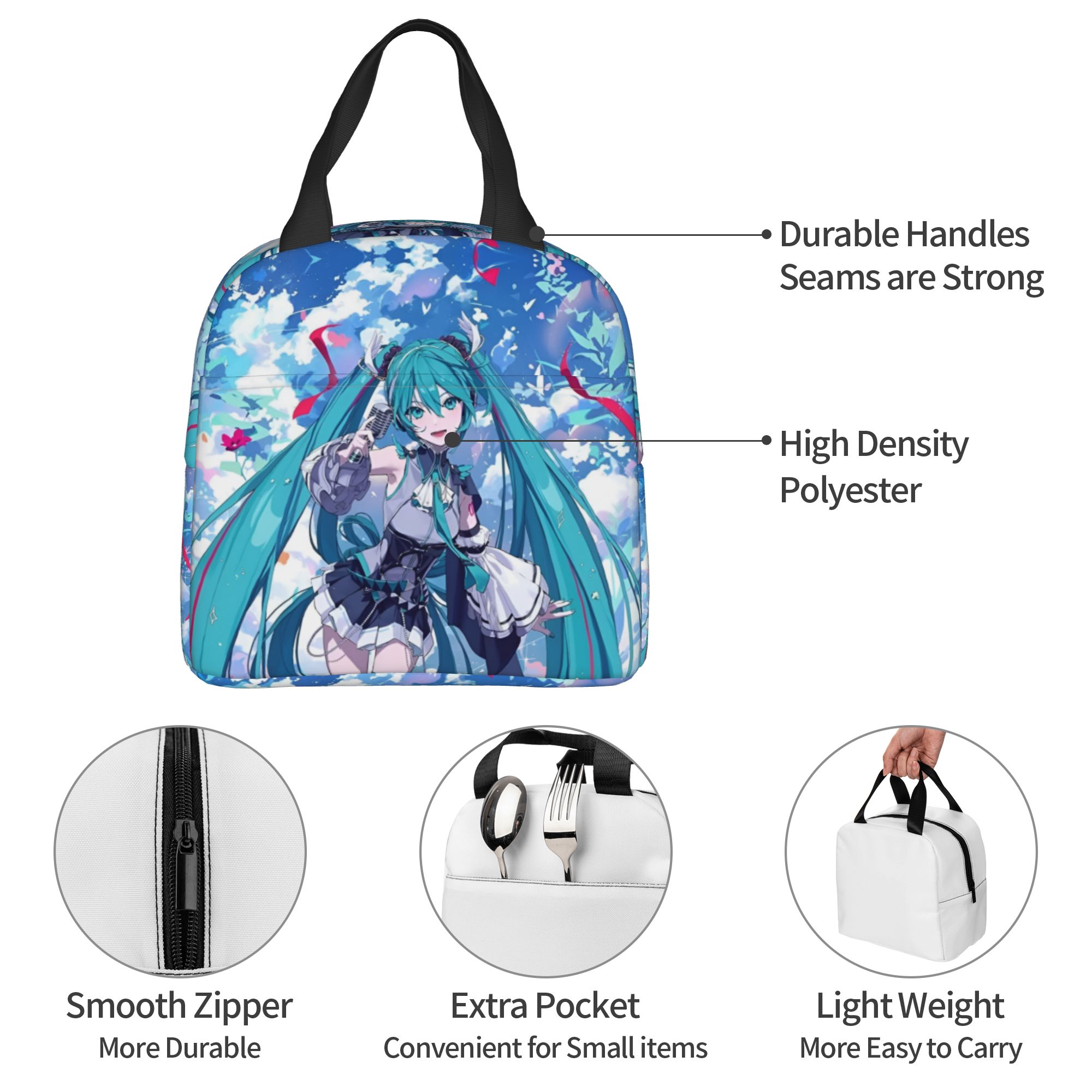 Travel Accessories 2022 - กระเป๋าใส่อาหารกลางวันแบบมีฉนวนกันความร้อน H-Hatsunes ลายการ์ตูนมิกุ Y2k Vocaloid กล่องเบนโตะเก็บความเย็นแบบพกพา