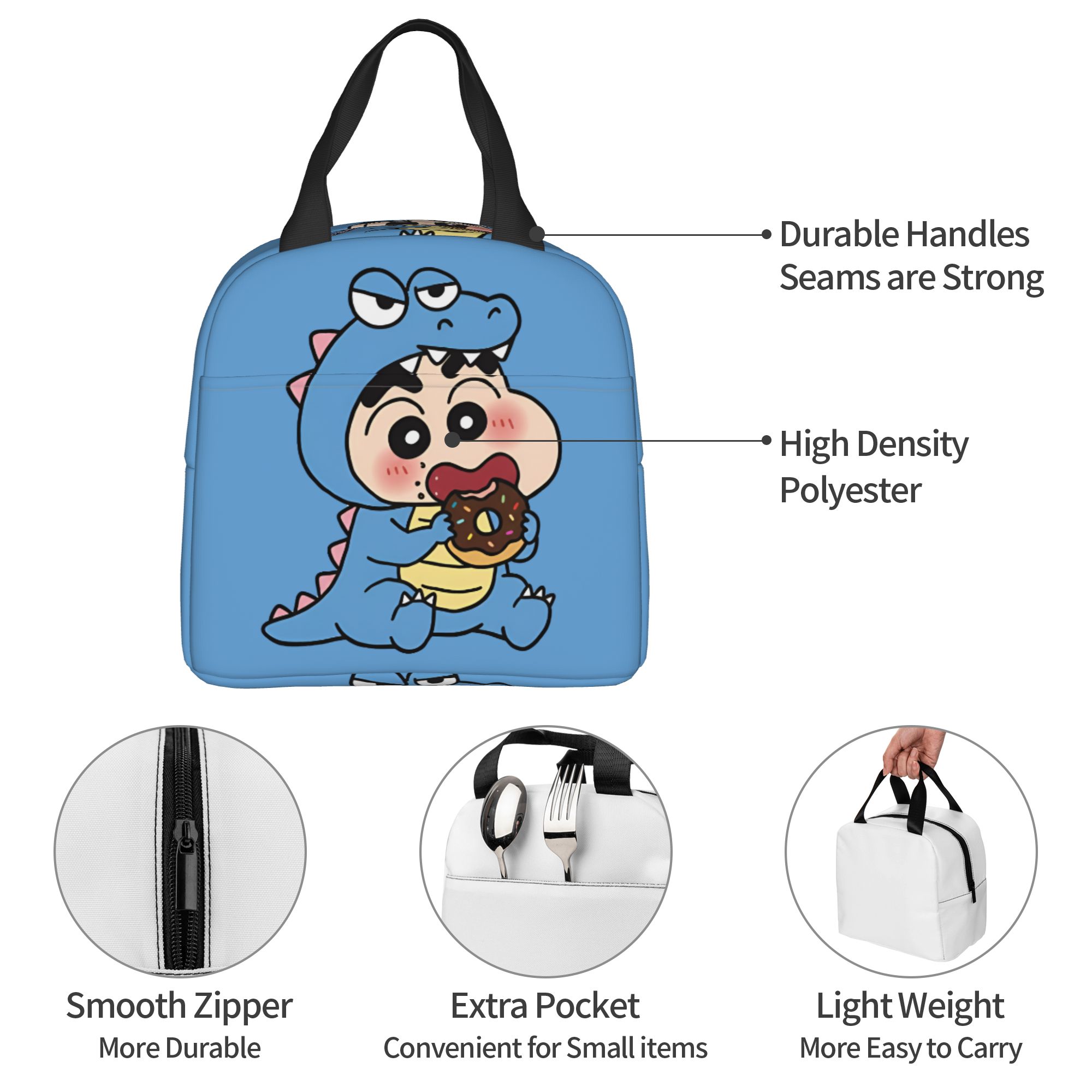 Travel Accessories 2022 - กระเป๋าใส่อาหารกลางวันแบบมีฉนวนลายการ์ตูนชินจังสำหรับผู้หญิง พิมพ์ลายตลก พกพาสะดวก กล่องเก็บความเย็นแบบพกพา สำหรับทำงาน โรงเรียน