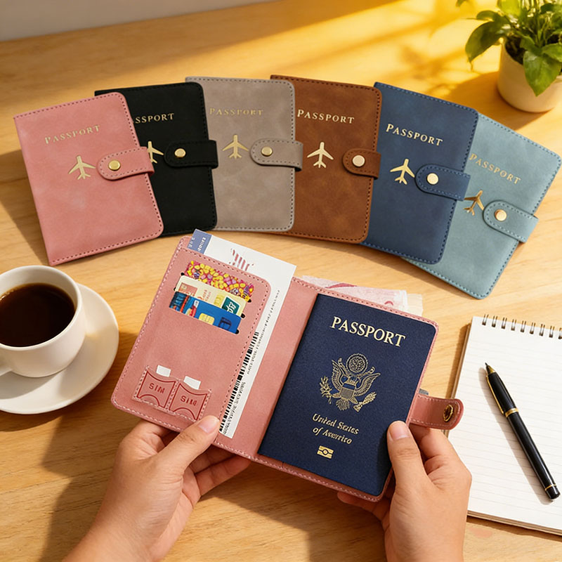 Travel Accessories Essentials - ซองหนังใส่พาสปอร์ต กระเป๋าใส่บัตรเครดิต สำหรับเดินทาง สำหรับผู้หญิง/ผู้ชาย พร้อมตัวล็อค