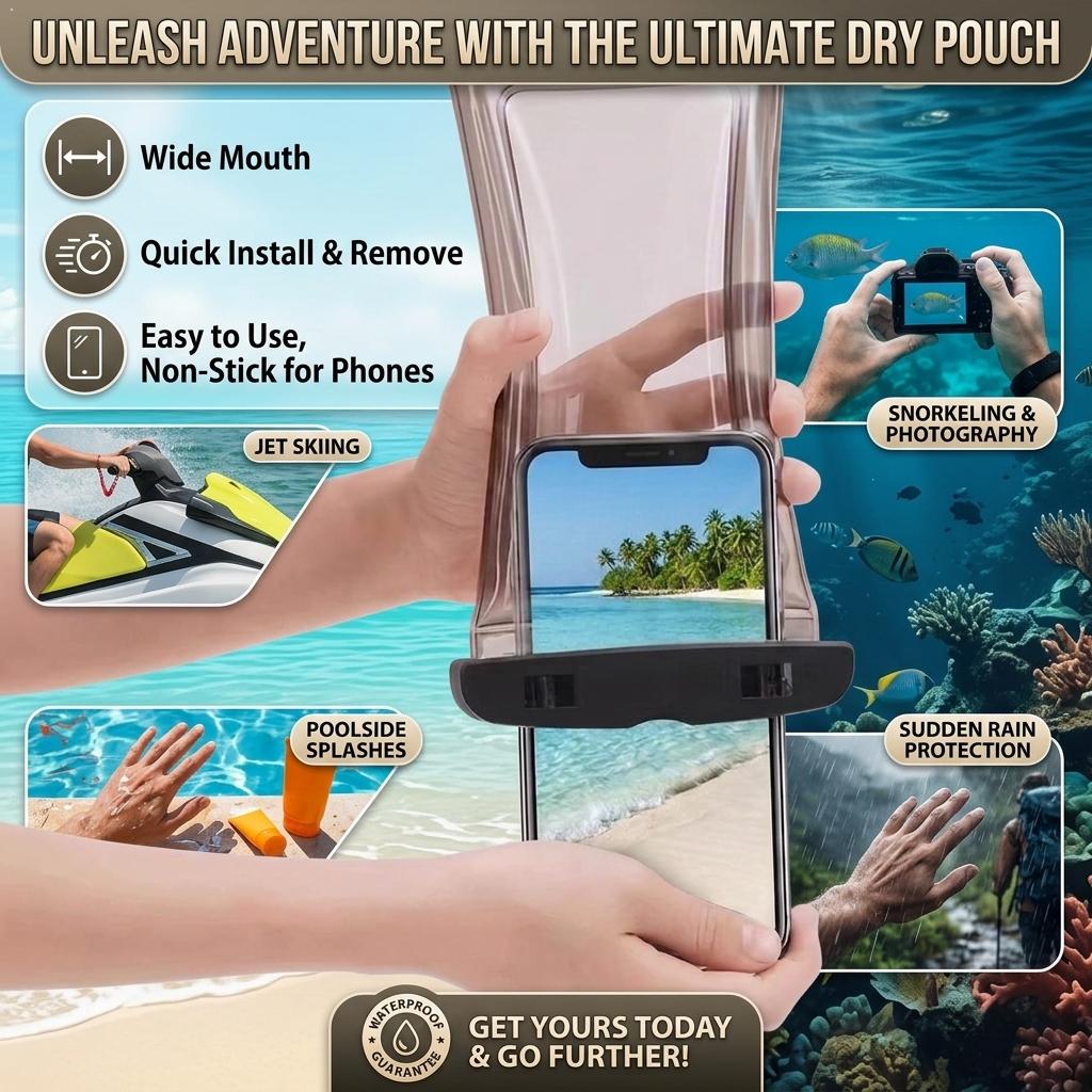 Travel Accessories Pouch - เคสโทรศัพท์กันน้ำแบบใส กระเป๋ากันน้ำสำหรับ iPhone สมาร์ทโฟน อุปกรณ์เสริมสำหรับกีฬาทางน้ำ เหมาะสำหรับการเดินทาง