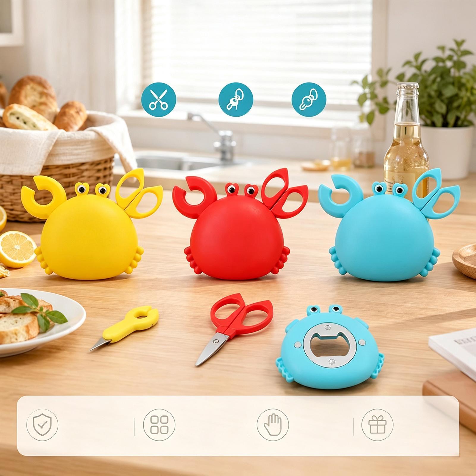 Travel Accessories And Gadgets - ที่เปิดขวดปู 4 in 1 แบบแม่เหล็กติดตู้เย็น กรรไกรอเนกประสงค์