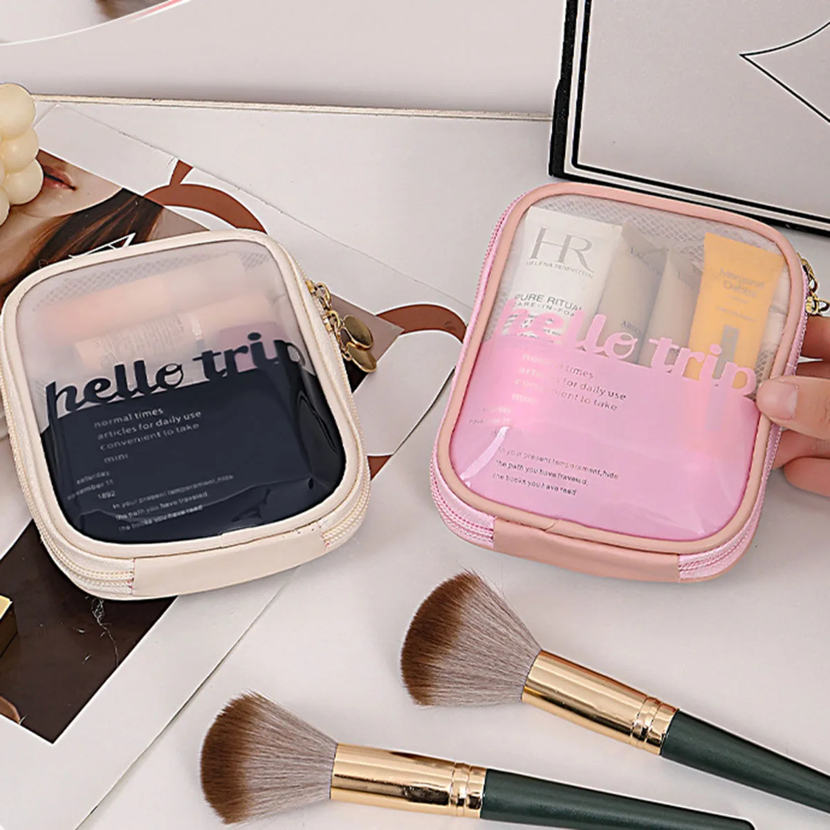 Travel Accessories Organizer Bag - กระเป๋าเครื่องสำอางแบบโปร่งใสพกพาสะดวก กระเป๋าใส่ลิปสติก กระเป๋าเดินทางสำหรับหูฟังบลูทูธ สายชาร์จ และกระเป๋าแต่งหน้า