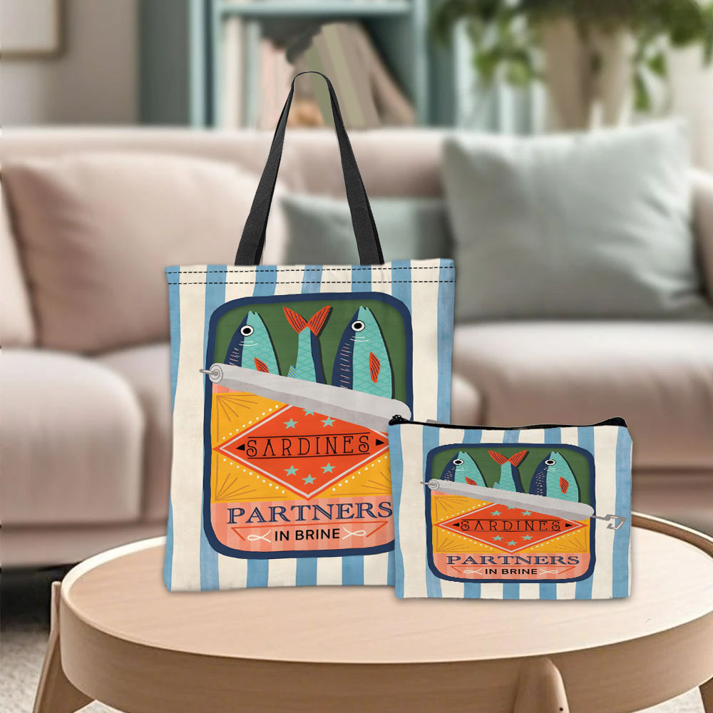 Travel Accessories Pouch - กระเป๋าถือลายกราฟิก Sardine Partners กระเป๋าใส่เครื่องสำอาง กระเป๋าคอมโบ สไตล์เรโทร