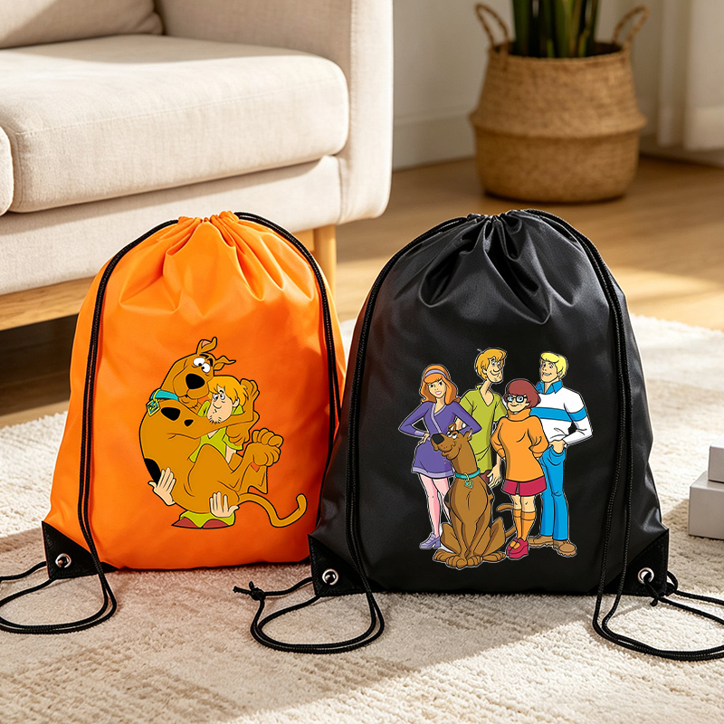 Travel Accessories Organizer - กระเป๋าเก็บของแบบมีเชือกผูกลายสุนัขสกูบี้ดู กระเป๋าเป้สะพายหลังลายการ์ตูนสุดเท่ ผลิตจากโพลีเอสเตอร์ พิมพ์ลายอนิเมะน่ารัก น้ำหนักเบา เหมาะสำหรับการเดินทาง
