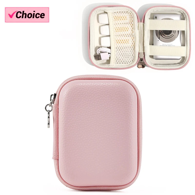 Travel Accessories Organizer - กระเป๋ากล้องดิจิตอลขนาดเล็กสำหรับเดินทาง พร้อมช่องตาข่ายสำหรับใส่อุปกรณ์เสริมและการ์ด SD (สีชมพู)